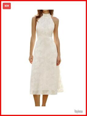 Halter Neck Midi Dress Sleeveless A-Line Floral Summer Sundress